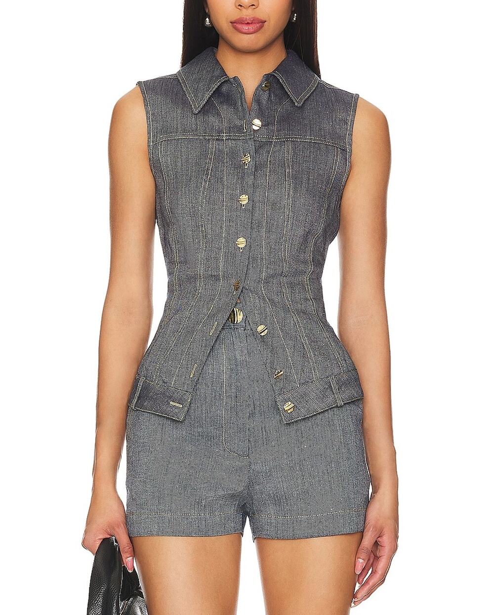 Matthew Bruch Structured Gray Button Front Vest Size 2